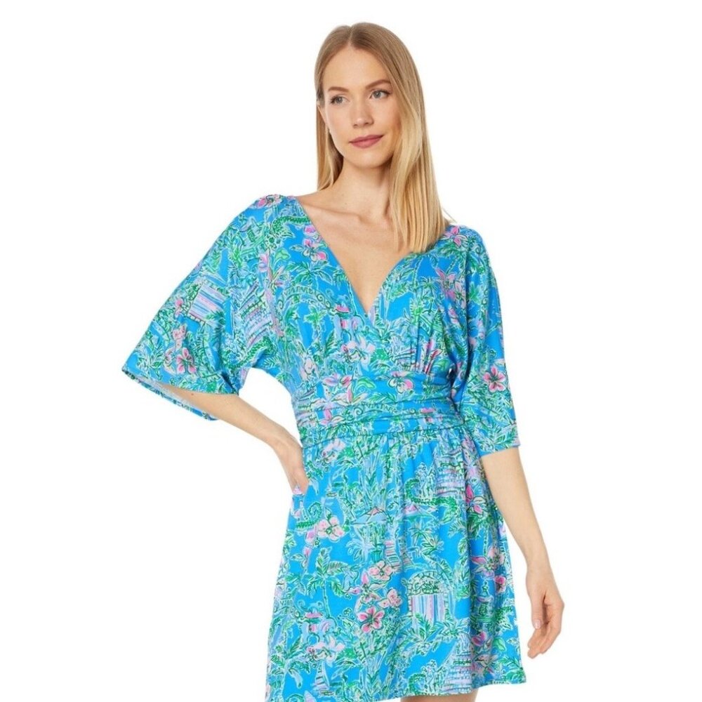 Lilly Pulitzer Womens Parigi Romper Boca Blue‎ Beneath The Bougainvillea XL NEW